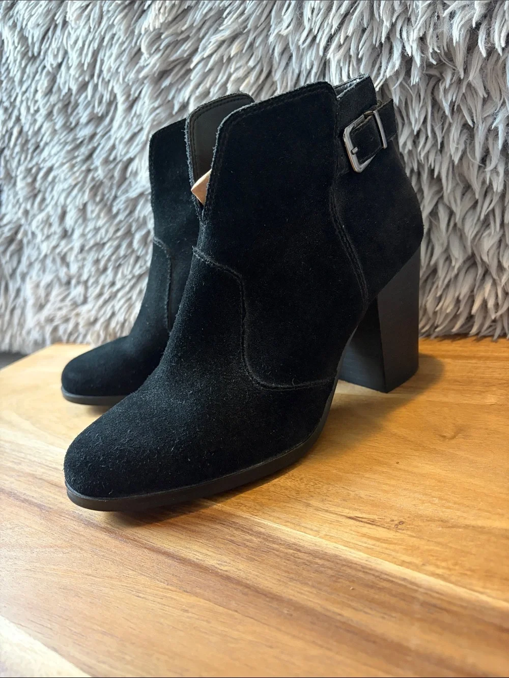 Gianni Bini Black Suede Buckle Block Heel Ankle Booties
